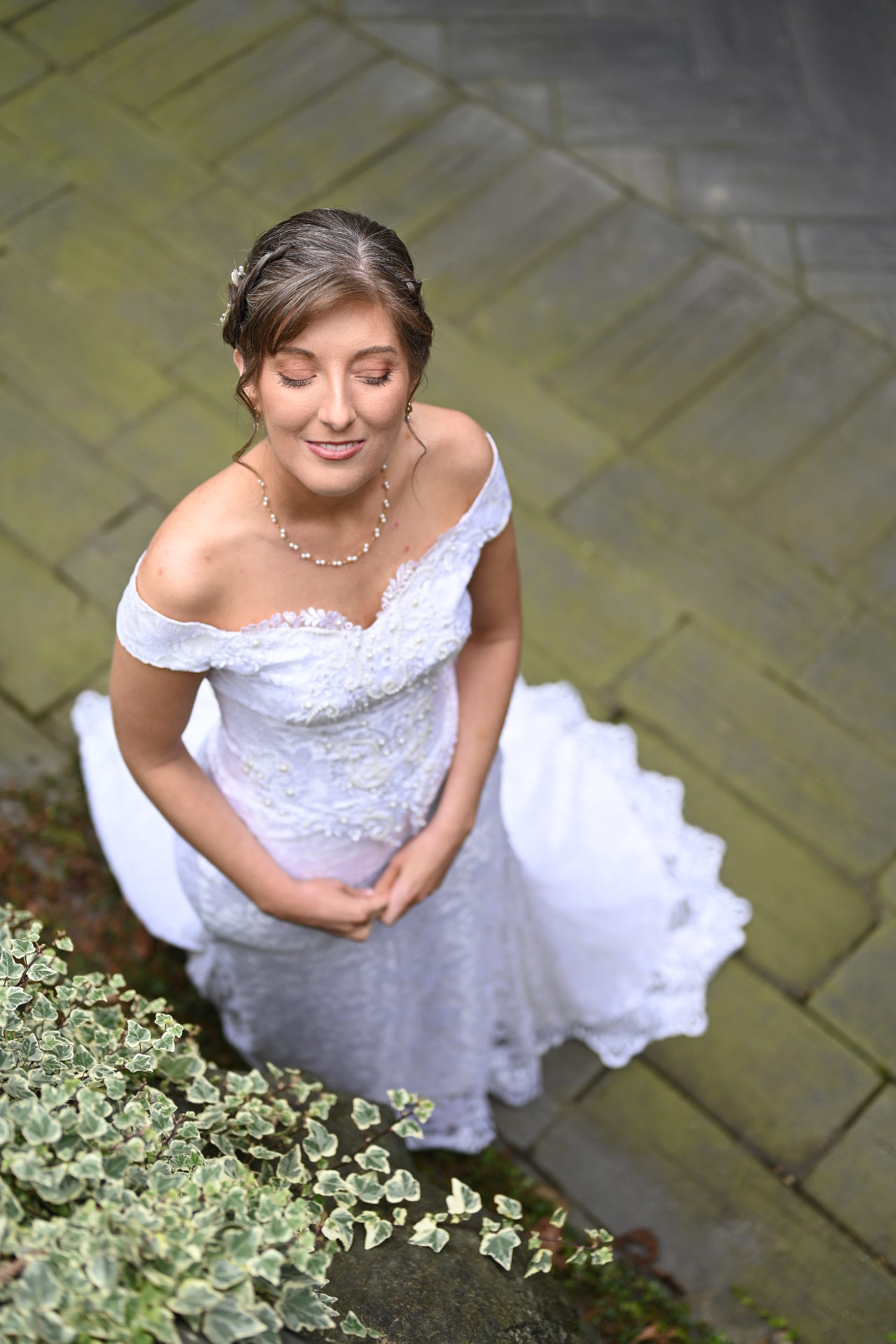 Serene bridal portrait with eyes closed
