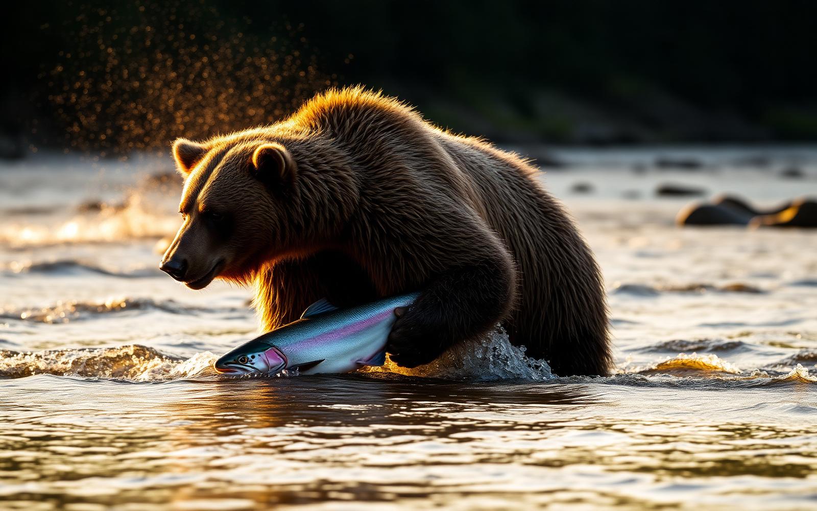 Grizzly bear fishing salmon